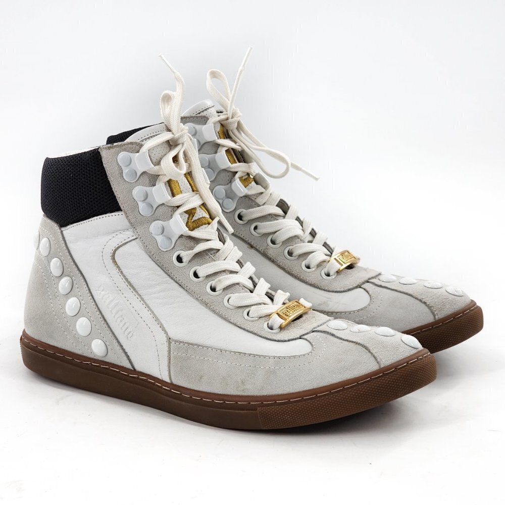 JOHN GALLIANO Leather Hi Top Sneakers White Gray Size 38 7 7.5